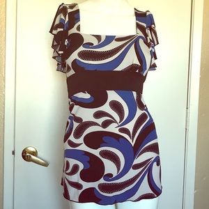 Square Neck Flutter Sleeve Tie Waist Top by ING